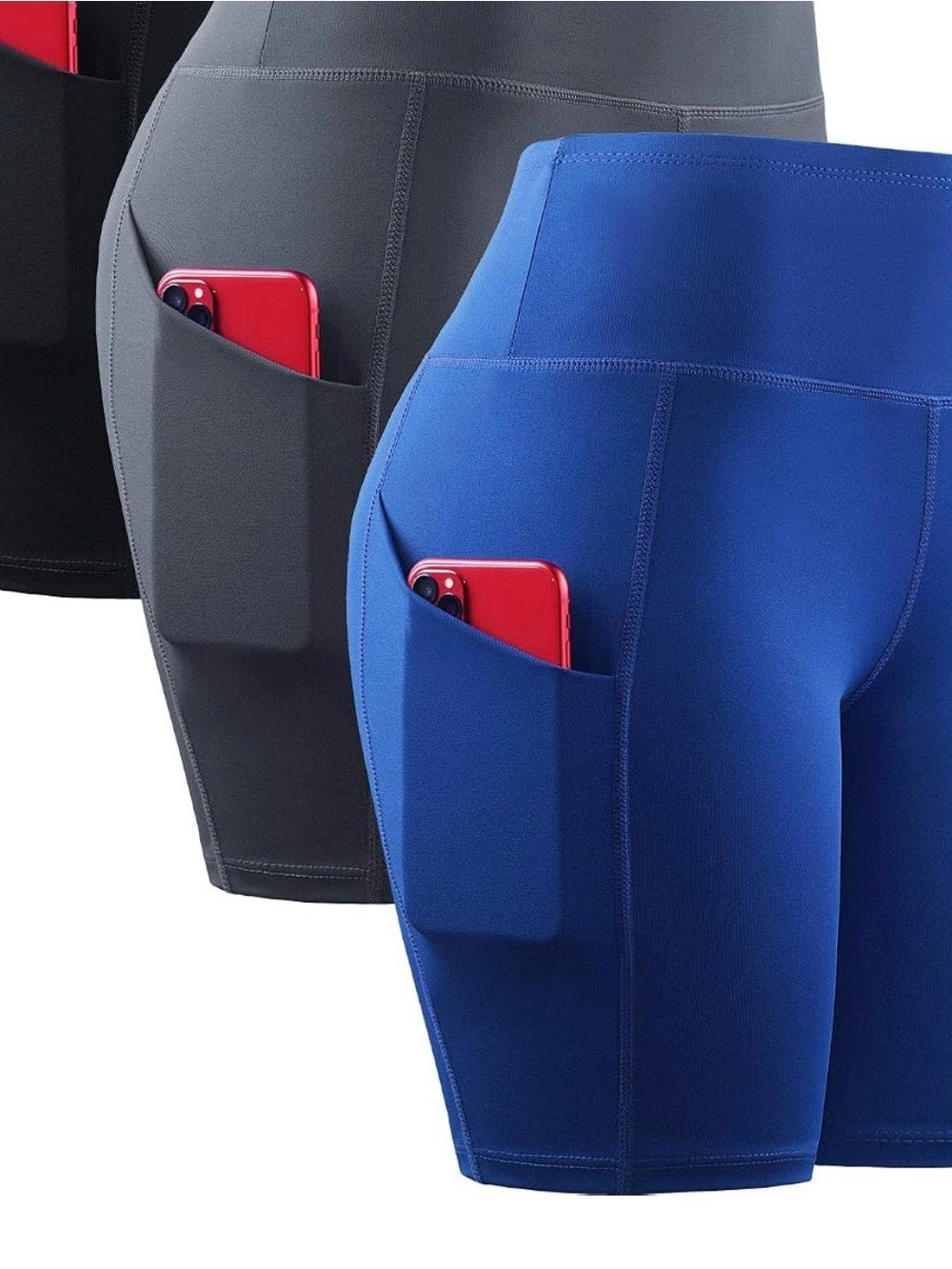 2 Pack High-Waist Pocketed Bike Shorts - Blue and Navy